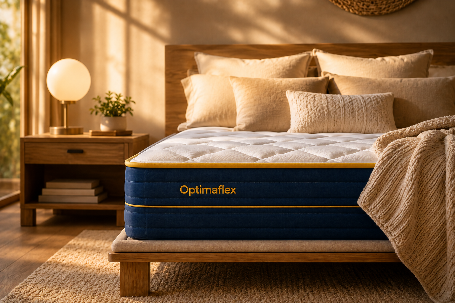 Optimaflex mattress integrated in contemporary warm bedroom suite